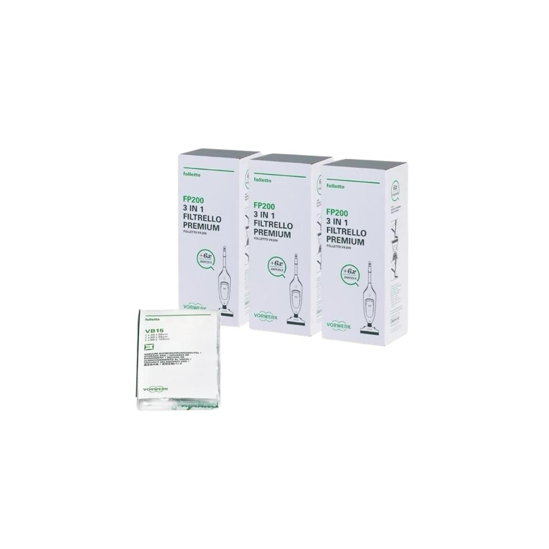 Kit 3 Filtrello Premium Vk200 Con Dovina + 3  Sacchi Sottovuoto OMAGGIO
