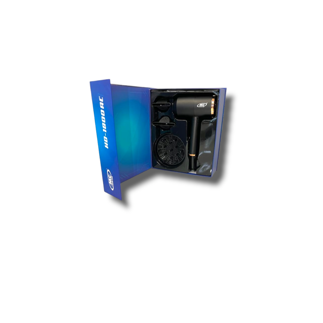 Mc Phon Professionale HD-1800 AC, 1800W Manico Pieghevole Con Diffusore e 2 Beccucci - NERO