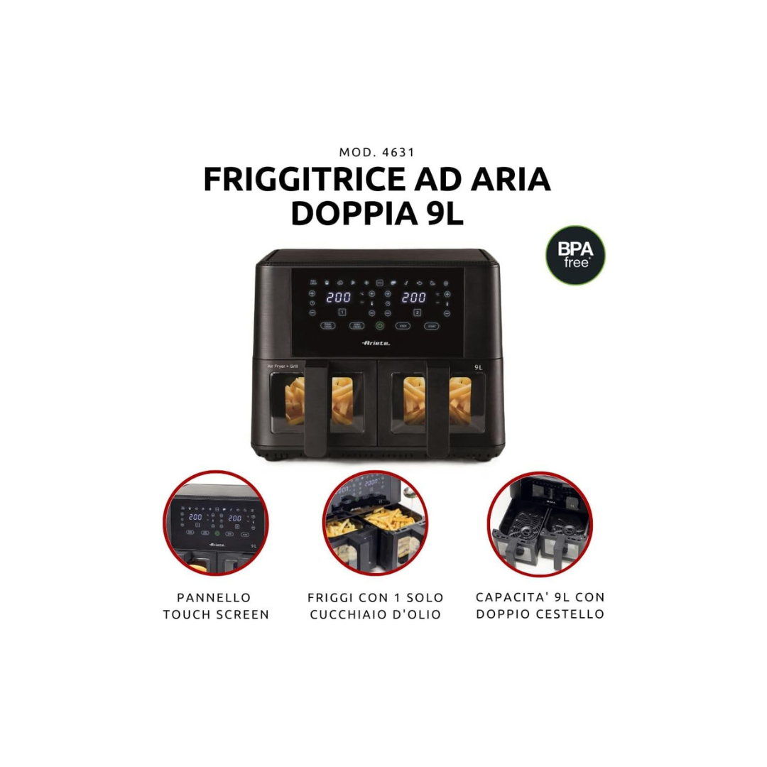Ariete Friggitrice Ad Aria Doppio Cestello 9L Mod.4631